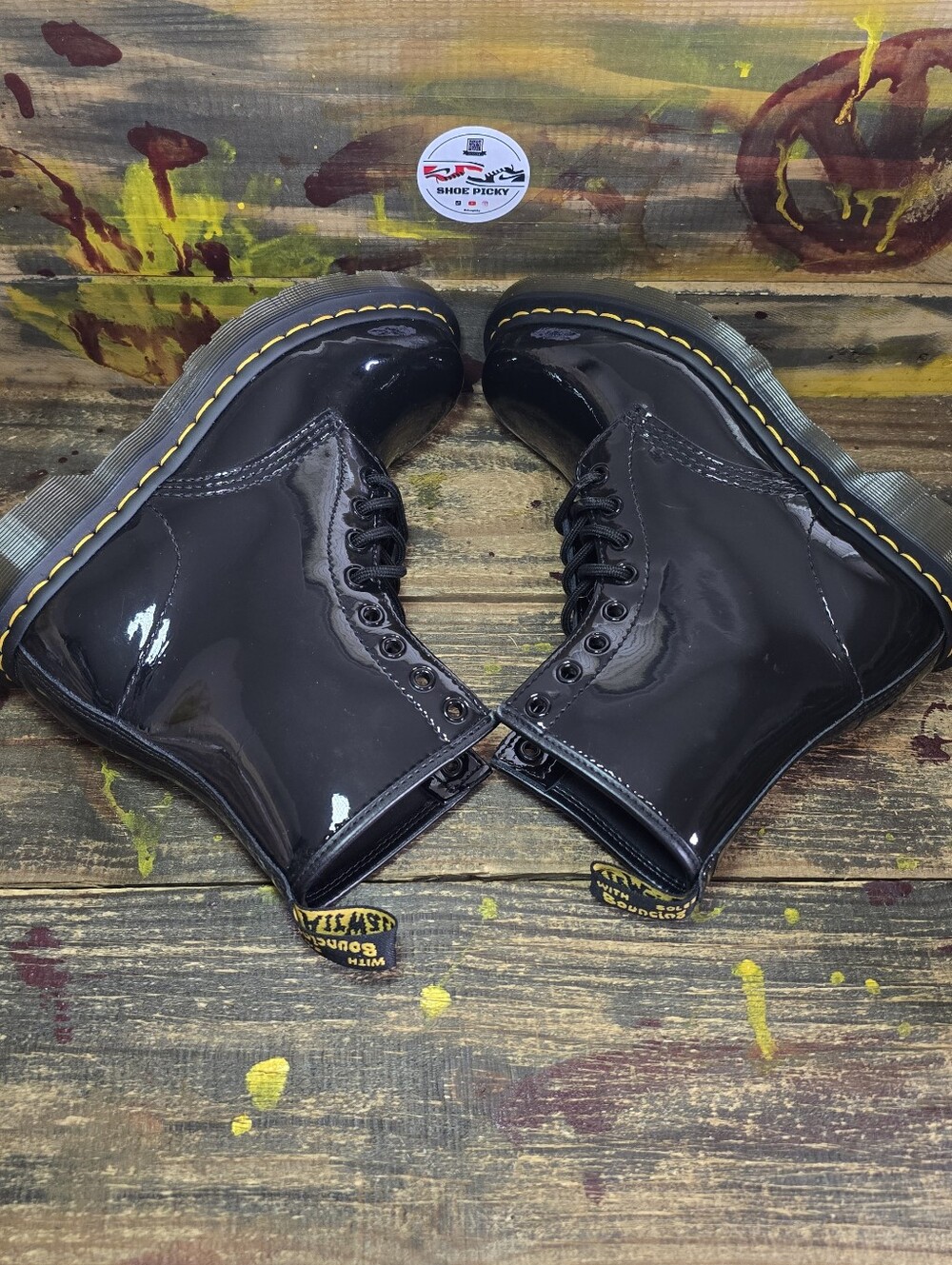 Dr. Martens Women Combat Boot Casual 1460 11821 Patent Leather Black Size 7 New - Picture 4 of 8